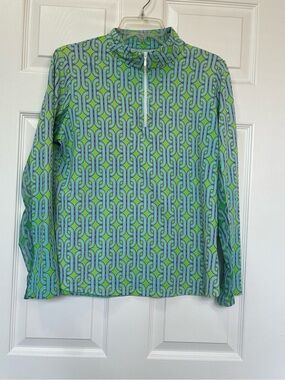 IBKUL Long Sleeve Shirt Womens Large Green Vented Mesh UPF50 Sun Protection Golf